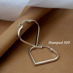 Sterling Silver Minimalist Heart Hoop Earrings Stamped 925